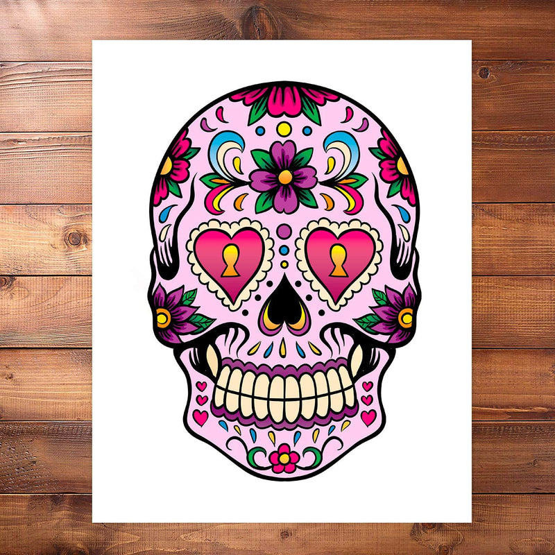Retro Colorful Mexican Day of The Dead Sugar Skull Flower Sugar Skull Decor 4 Art Prints  8x10 Unframed Mexican Day of The Dead Gift