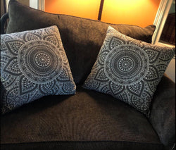 Throw Pillow Cover Mandala Accent 100% Cotton Decorative Square Cushion Cases 18 x 18 Inches Black or Graphite Grey in Off-White Background