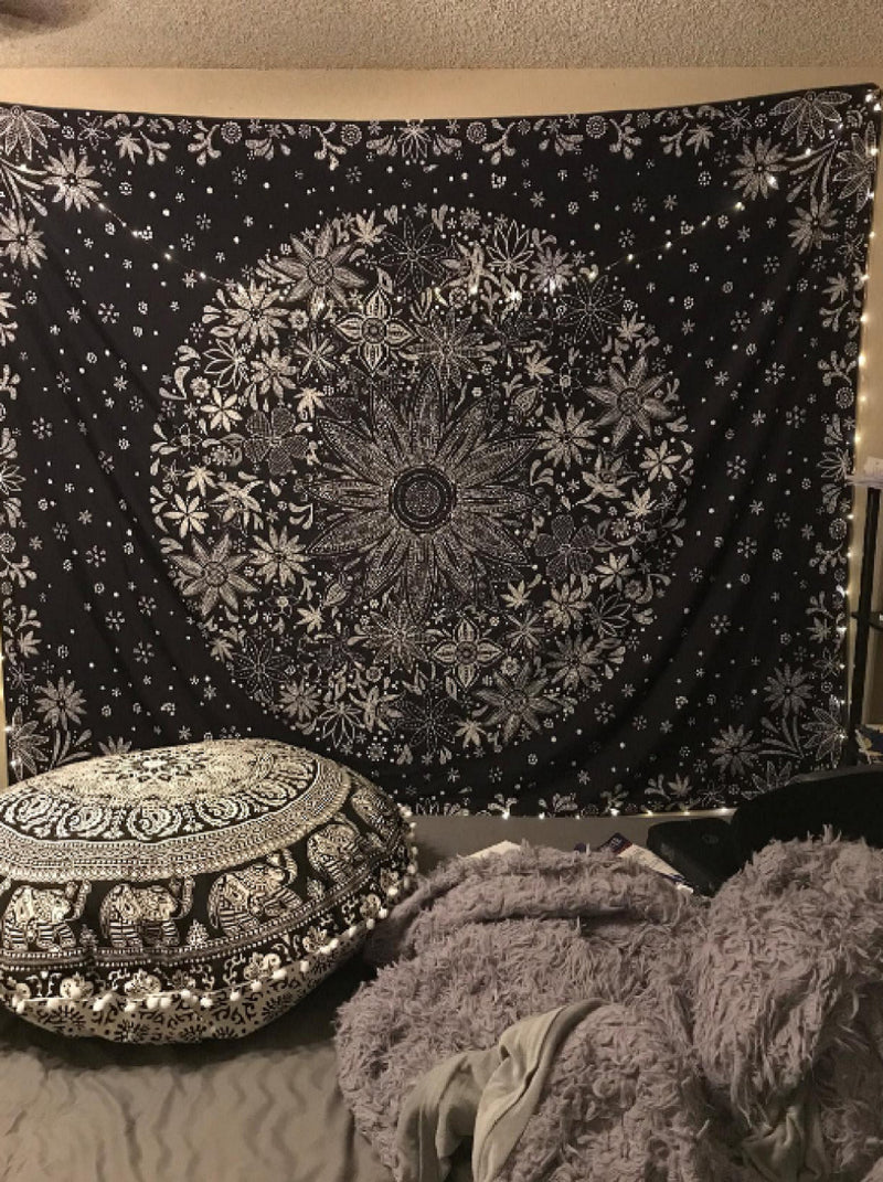 32" Ombre Mandala Bohemian Yoga Meditation Floor Pillow Cover Large Zipped Throw Hippie Decorative Ottoman Boho Indian (Black & White)