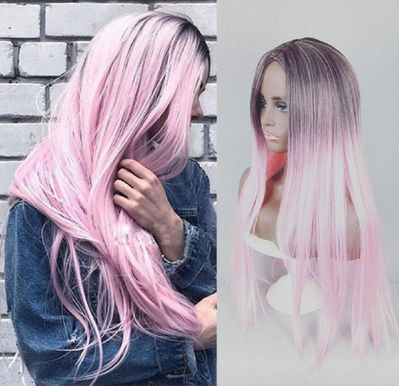 Ombre Black to Pastel Pink Straignt 26" Synthetic Ready and Waiting to be Shipped to JUST YOU Halloween Blow Out Wig Sale Act Fast
