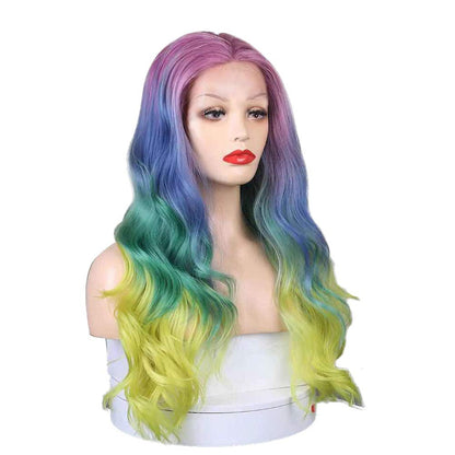 Trendy Wigs Rainbow Unicorn Deep Wave Synthetic 28" Heat Reistant Hot Trending Mermaid Wig