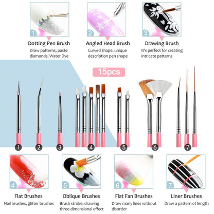 Nail Supplies Set, Nail Brushes Polish Kit, Double-Ended Dotting Pens, Butterfly Nail Glitter Sequins, Manicure Tapes, Nail Paillette Foil