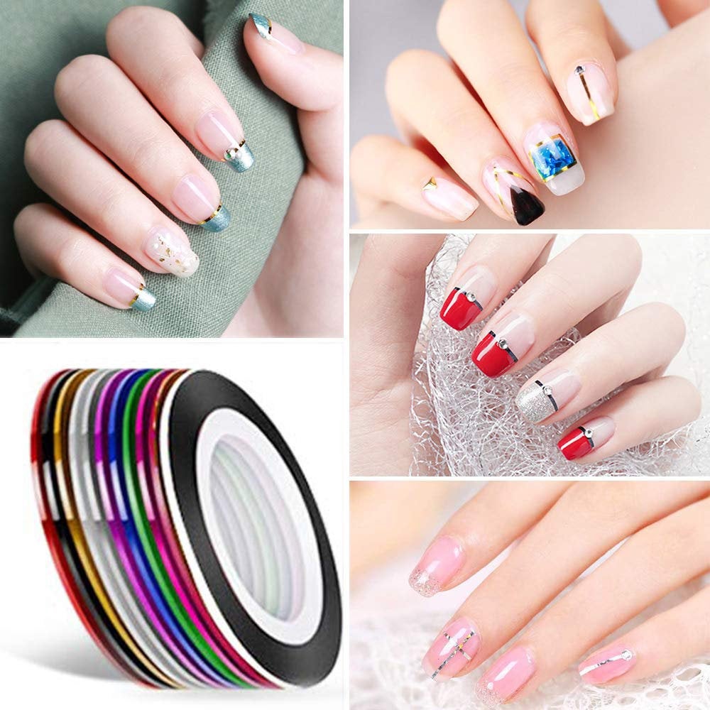 Nail Supplies Set, Nail Brushes Polish Kit, Double-Ended Dotting Pens, Butterfly Nail Glitter Sequins, Manicure Tapes, Nail Paillette Foil