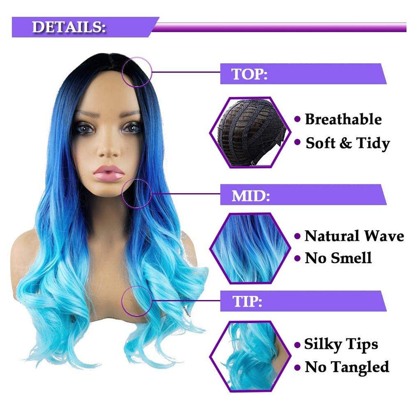 Blue Ocean Wave Long Big Wave Synthetic Heat Resistant Wig 24" | Wig Cap Included | Free Shipping