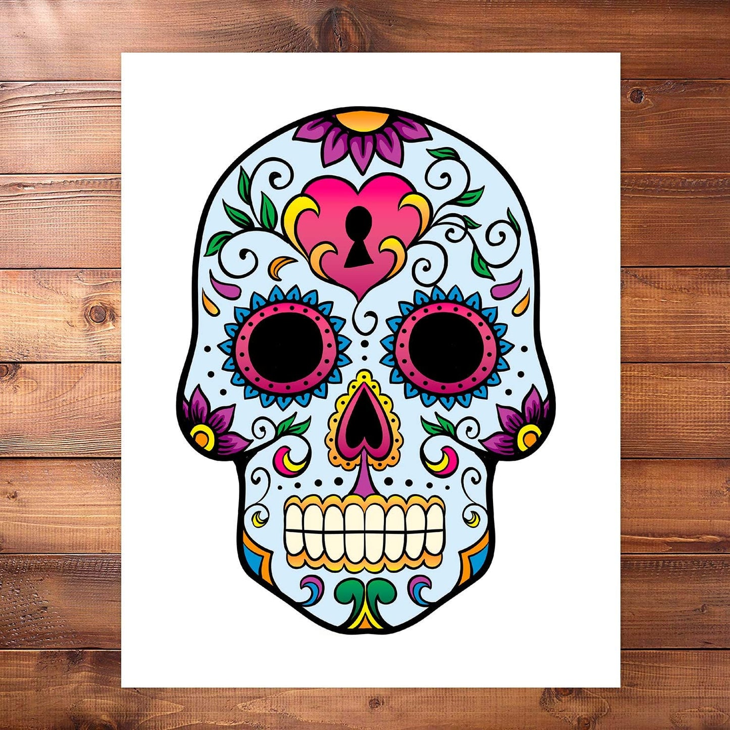 Retro Colorful Mexican Day of The Dead Sugar Skull Flower Sugar Skull Decor 4 Art Prints  8x10 Unframed Mexican Day of The Dead Gift