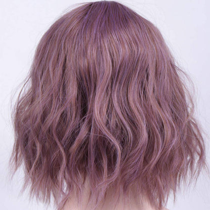 Synthetic Non Lace Front Wavy Bob Pixie Cut Length Bright Taro Purple Synthetic Hair 14 Inch Human Hair Feel Perfect Daily Wear or Cosplay