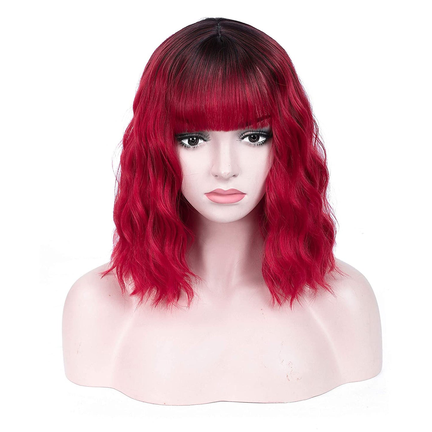 Red Black Ombre | Daily Wear | Cosplay | Dress Up | Photo Shoot | Short Wig with Bangs | Top Of The Line Heat Resistant Synthetic Fiber 12"