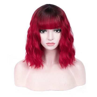 Red Black Ombre | Daily Wear | Cosplay | Dress Up | Photo Shoot | Short Wig with Bangs | Top Of The Line Heat Resistant Synthetic Fiber 12"
