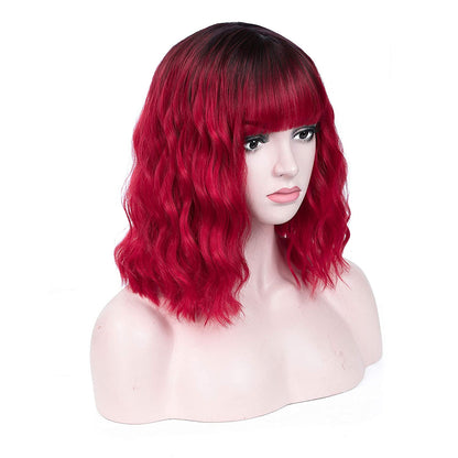 Red Black Ombre | Daily Wear | Cosplay | Dress Up | Photo Shoot | Short Wig with Bangs | Top Of The Line Heat Resistant Synthetic Fiber 12"
