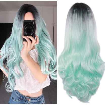 Chocolate Chip Mint Green Middle Part Ombre Wig 26" | Trendy Wig | Synthetic Top Quality Heat Resistant Fiber | Human Hair Look and Feel