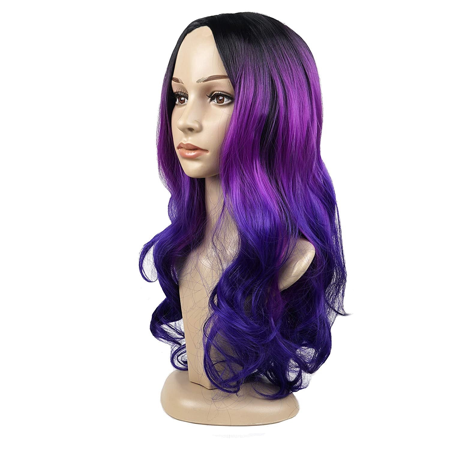 Purple Tri-Tone Ombre | Big Wave | 24&quot; Synthetic | Human Hair Feel | Drag Queen | Trendy Custom Styled | Stage Performer Wig