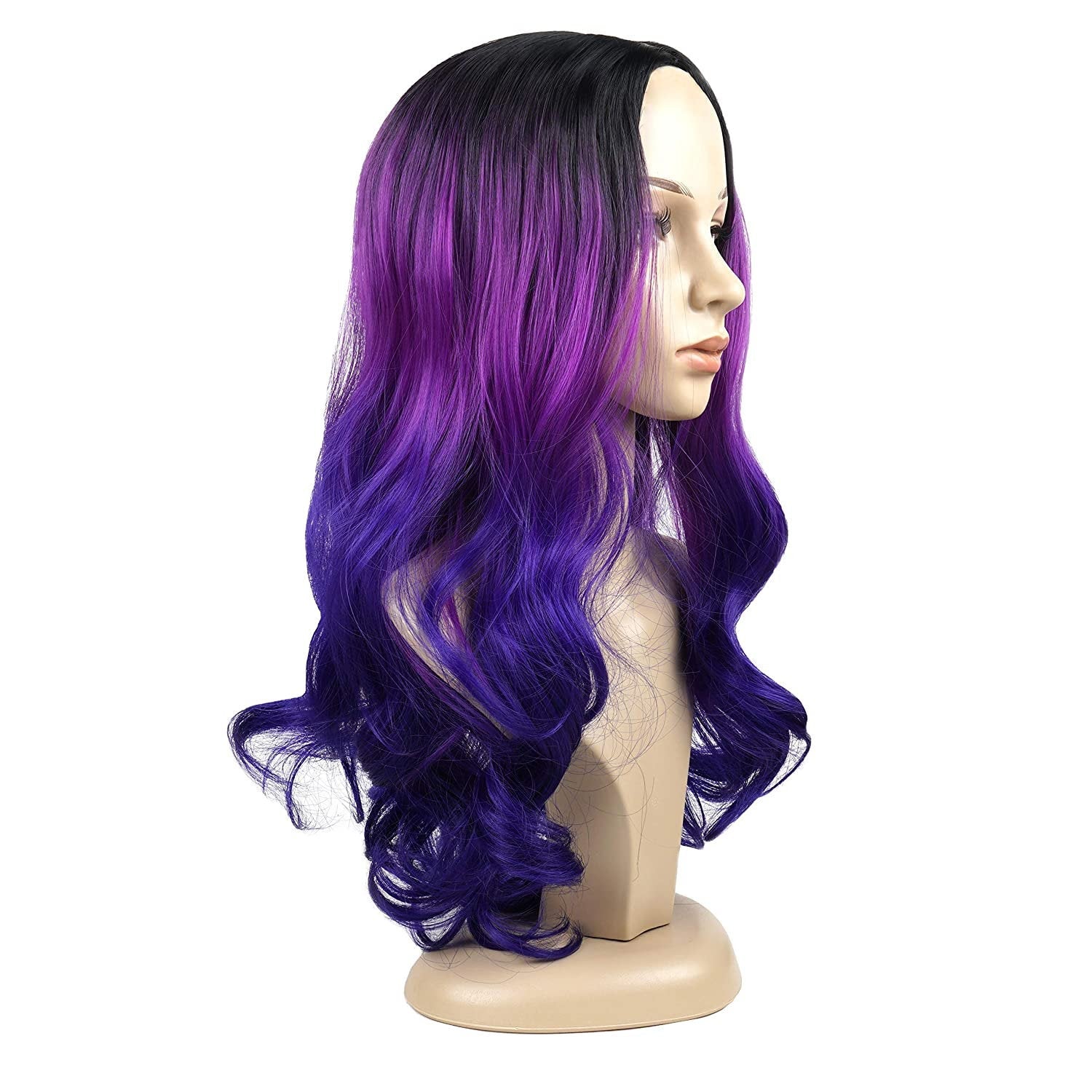 Purple Tri-Tone Ombre | Big Wave | 24&quot; Synthetic | Human Hair Feel | Drag Queen | Trendy Custom Styled | Stage Performer Wig