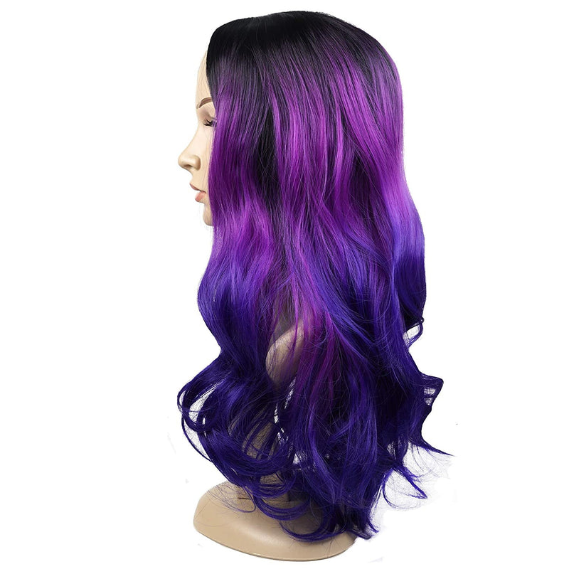 Purple Tri-Tone Ombre | Big Wave | 24&quot; Synthetic | Human Hair Feel | Drag Queen | Trendy Custom Styled | Stage Performer Wig