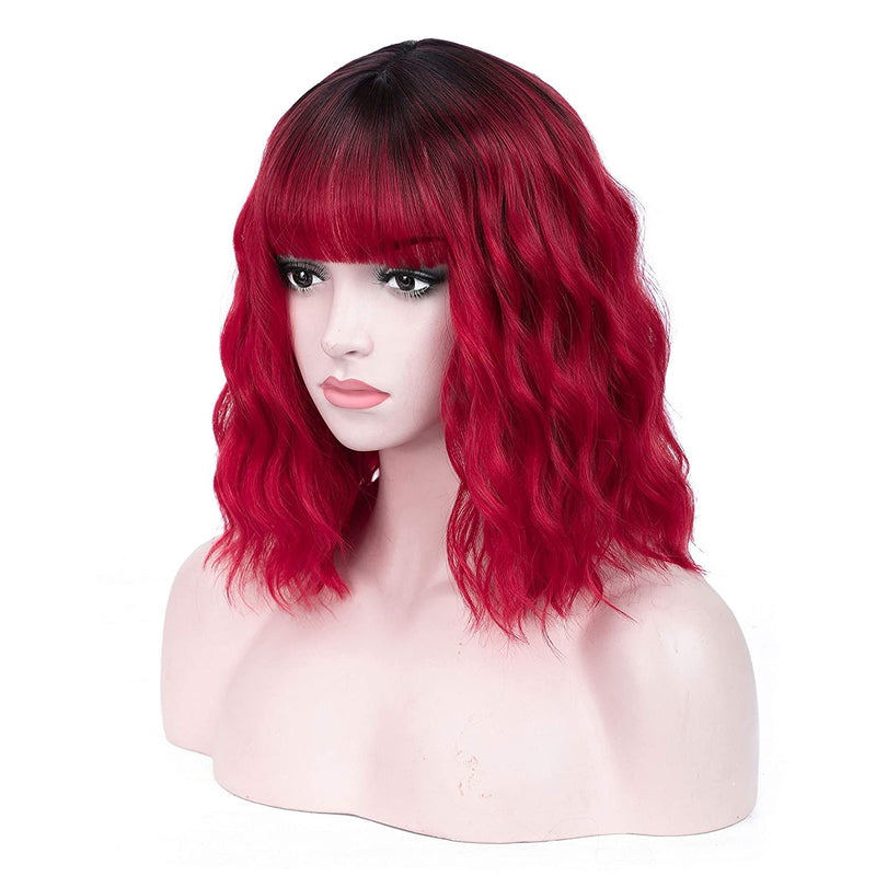 Red Black Ombre | Daily Wear | Cosplay | Dress Up | Photo Shoot | Short Wig with Bangs | Top Of The Line Heat Resistant Synthetic Fiber 12"