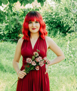 Red Black Ombre | Daily Wear | Cosplay | Dress Up | Photo Shoot | Short Wig with Bangs | Top Of The Line Heat Resistant Synthetic Fiber 12"