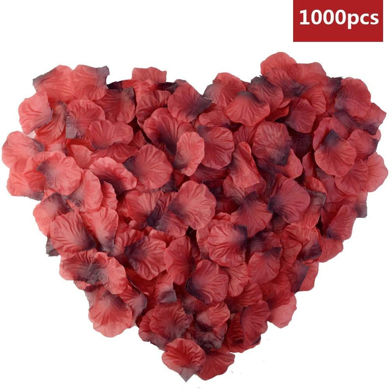 24 LED Tea Light Candles Realistic Flameless Tealight Candle and 1000 Pcs Artificial Dark Red Silk Rose Petals, Ideal for Valentine&#39;s Day