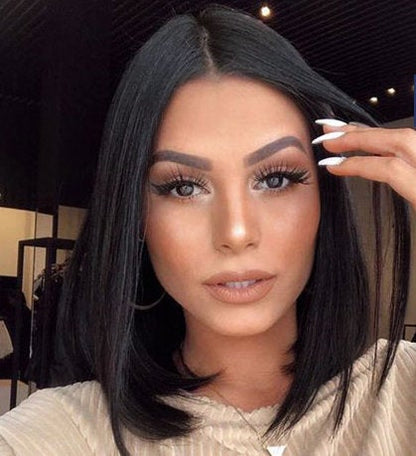 Top Quality Black Bob Quick Straight No Bangs Synthetic Wig High Temperature Heat Resistant 150% Density 14" +/-  Top Selling Ready To Ship