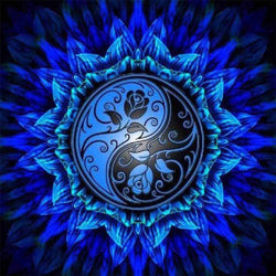 Blue on Black Rose Yin Yang Pattern DIY 5D Diamond Painting by Number Kit Canvas