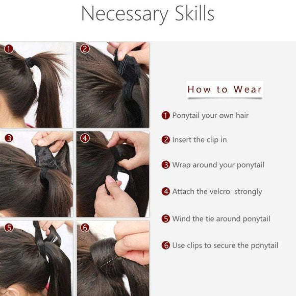 30-Second Dream Ponytail Extension(Straight) Long Straight Ponytail Wrap Around 22" Synthetic Hair Extension