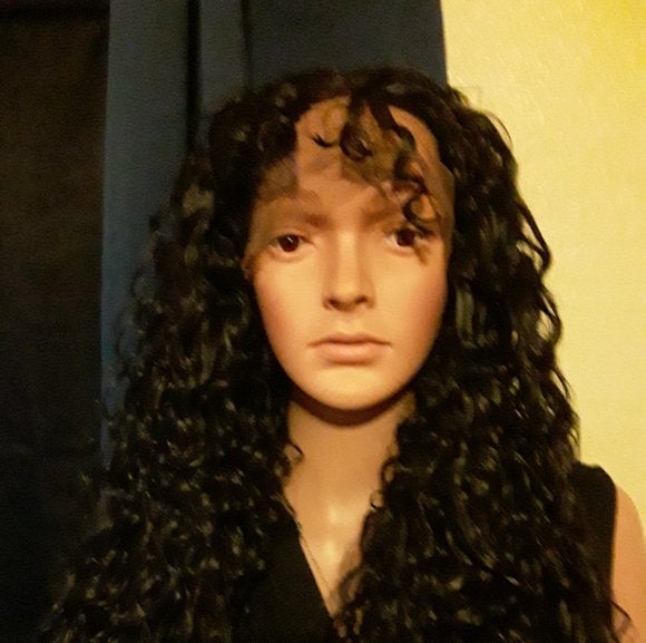 SALE ITEM - On Clearance FINAL Sale Corn Wave Natural Black Synthetic Lace Front 24" Free Parting Pre Plucked Water Wave Wet Look Glueless