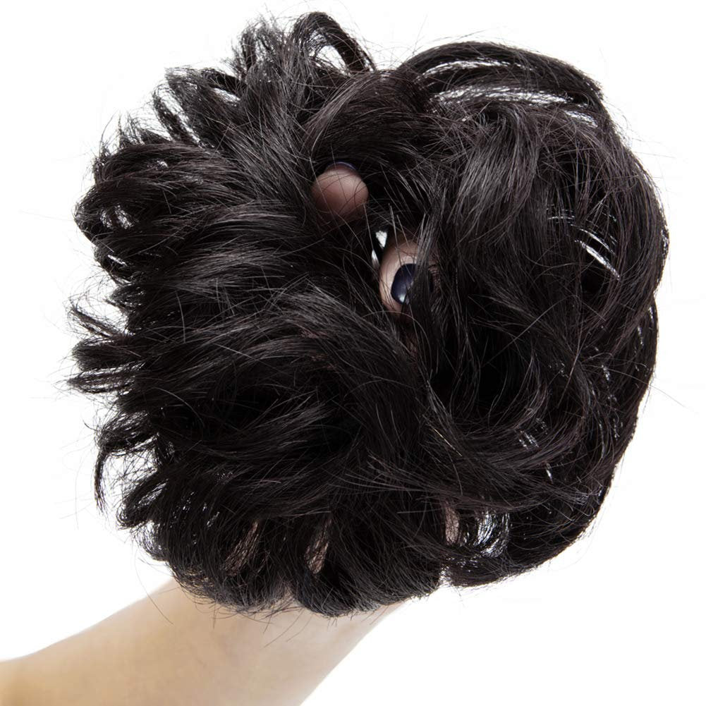 100% Brazilian Human Hair Curly Messy Bun Chignon Extensions Scrunchy Updo Hairpiece