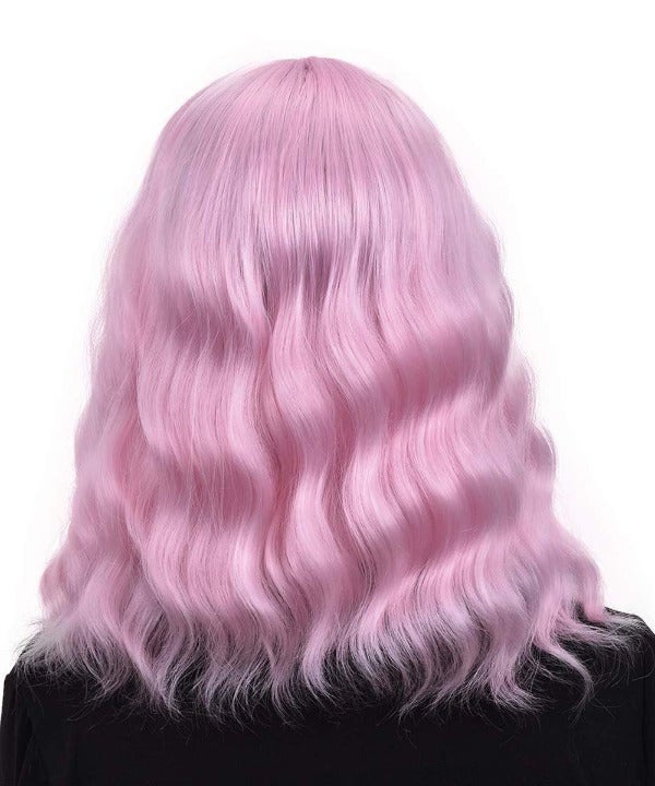 Pink Pastel | Wavy Shoulder Length Wig With Air Bangs | Trendy Wig | Top Quality Heat Resistant Fiber | Pink Wavy Synthetic Pastel Wig 12"+-