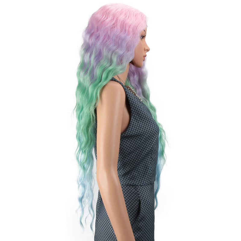 Pastel Rainbow Unicorn Princess Mermaid Waves | 30" Lace Front Synthetic | Human Hair Feel | Drag Queen | Custom Color | Stage Performer