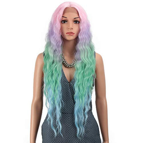 Pastel Rainbow Unicorn Princess Mermaid Waves | 30" Lace Front Synthetic | Human Hair Feel | Drag Queen | Custom Color | Stage Performer