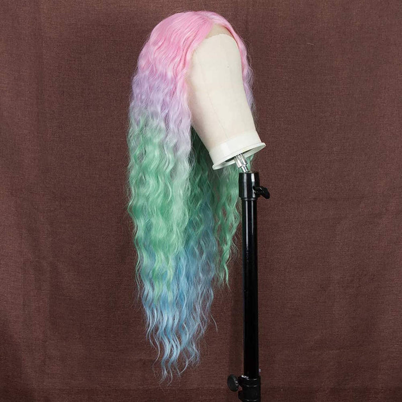 Pastel Rainbow Unicorn Princess Mermaid Waves | 30" Lace Front Synthetic | Human Hair Feel | Drag Queen | Custom Color | Stage Performer