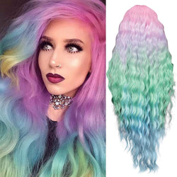 Pastel Rainbow Unicorn Princess Mermaid Waves | 30" Lace Front Synthetic | Human Hair Feel | Drag Queen | Custom Color | Stage Performer