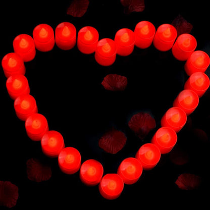 24 LED Tea Light Candles Realistic Flameless Tealight Candle and 1000 Pcs Artificial Dark Red Silk Rose Petals, Ideal for Valentine&#39;s Day