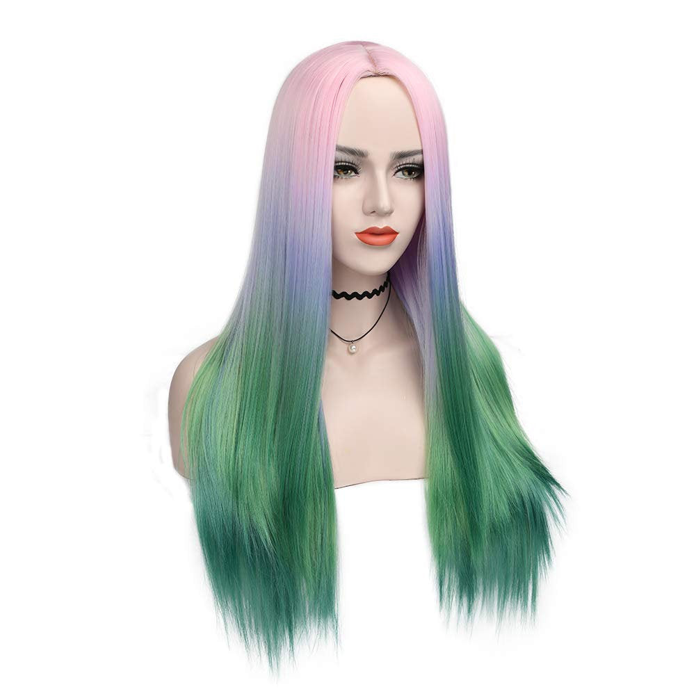 Trendy Rainbow Pastel | Unicorn Princess | Mermaid | Straight | 22" Synthetic | Human Hair Feel | Drag Queen | Custom Colored | Party Wig
