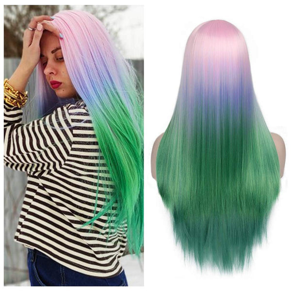 Trendy Rainbow Pastel | Unicorn Princess | Mermaid | Straight | 22" Synthetic | Human Hair Feel | Drag Queen | Custom Colored | Party Wig