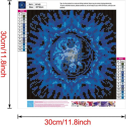 Blue on Black Rose Yin Yang Pattern DIY 5D Diamond Painting by Number Kit Canvas