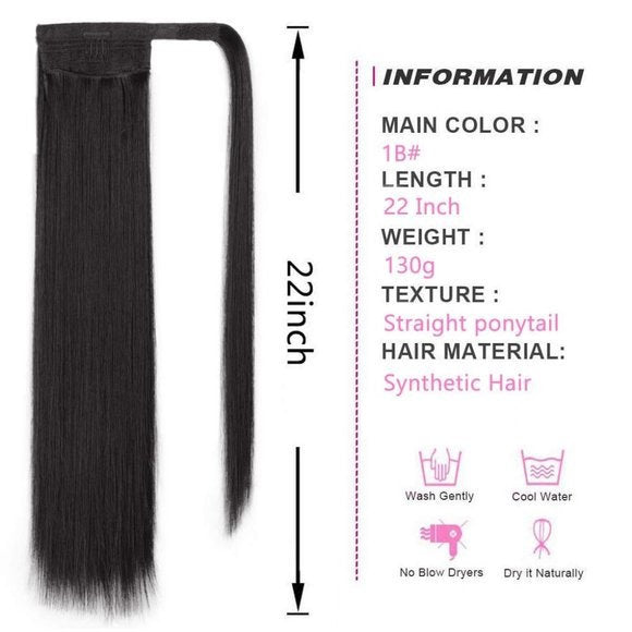 30-Second Dream Ponytail Extension(Straight) Long Straight Ponytail Wrap Around 22" Synthetic Hair Extension