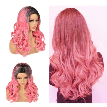 Natural Hot Ombre | Black to Hot Pink | 24" Synthetic Daily Use Cosplay Wig | Top Quality Heat Resistant Fiber | Easy Wear | Human Hair Feel