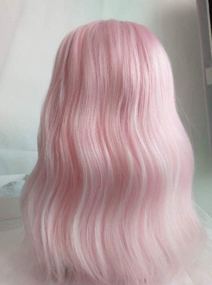 Pink Pastel | Wavy Shoulder Length Wig With Air Bangs | Trendy Wig | Top Quality Heat Resistant Fiber | Pink Wavy Synthetic Pastel Wig 12"+-