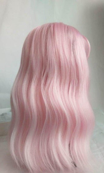 Pink Pastel | Wavy Shoulder Length Wig With Air Bangs | Trendy Wig | Top Quality Heat Resistant Fiber | Pink Wavy Synthetic Pastel Wig 12"+-