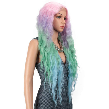 Pastel Rainbow Unicorn Princess Mermaid Waves | 30" Lace Front Synthetic | Human Hair Feel | Drag Queen | Custom Color | Stage Performer