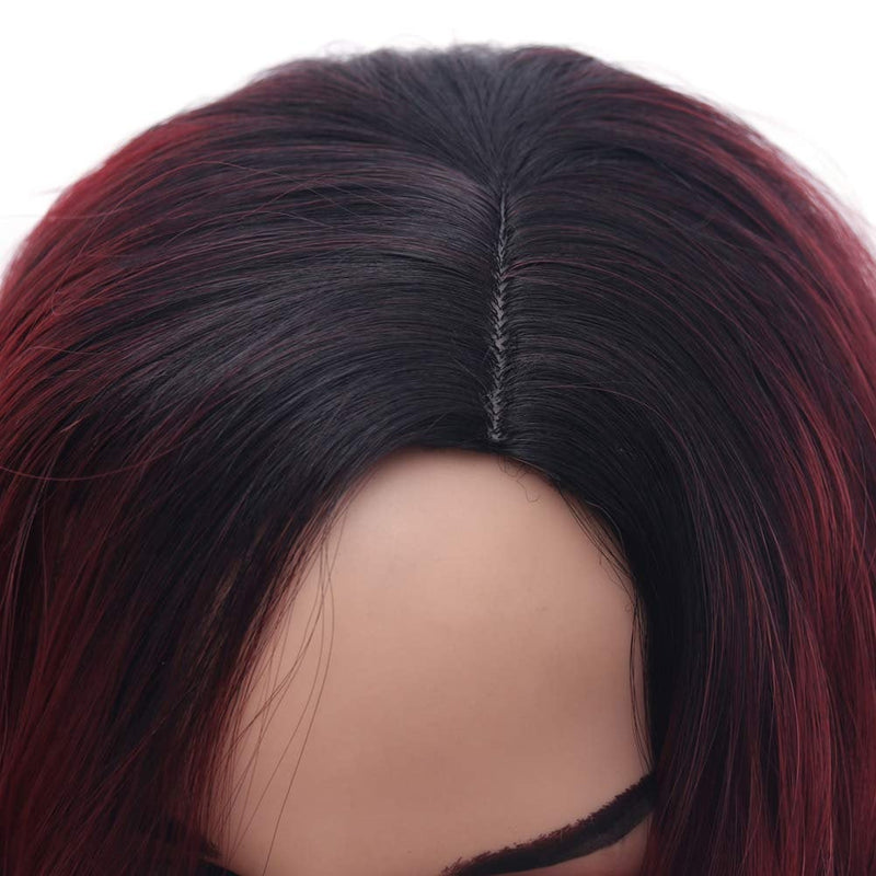 Yummy Burgundy Wine Red Black Ombre, Shoulder Length, Full Synthetic Wig, Human Hair Feel, Fascinating Maroon, Wine, Burgundy Ombre Wig