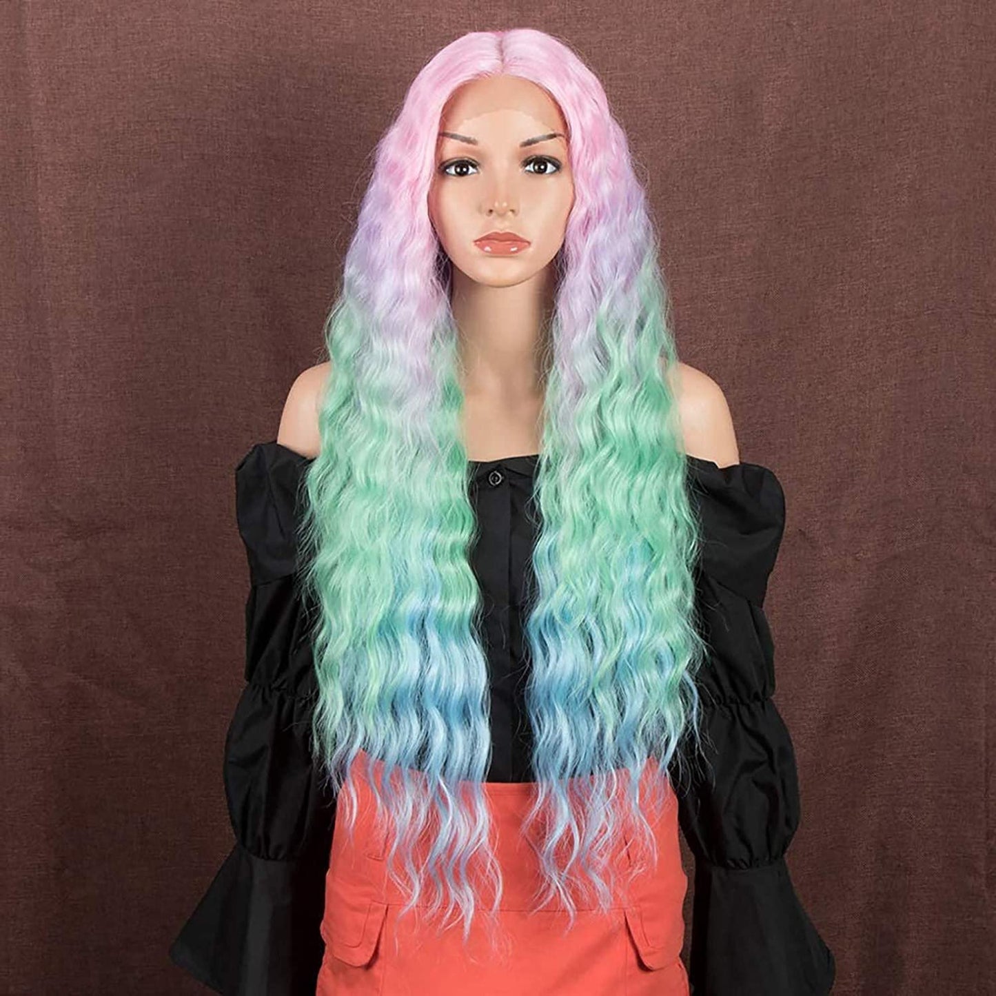 Pastel Rainbow Unicorn Princess Mermaid Waves | 30" Lace Front Synthetic | Human Hair Feel | Drag Queen | Custom Color | Stage Performer