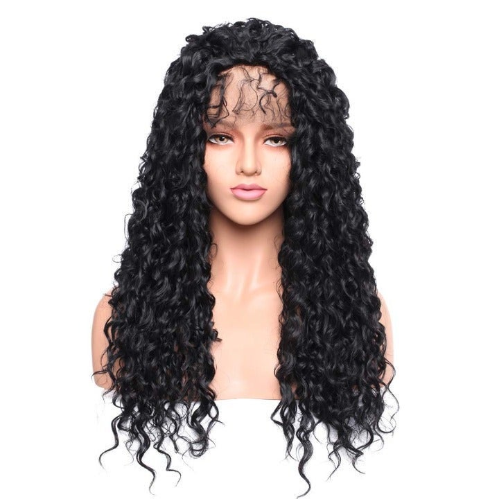 SALE ITEM - On Clearance FINAL Sale Corn Wave Natural Black Synthetic Lace Front 24" Free Parting Pre Plucked Water Wave Wet Look Glueless