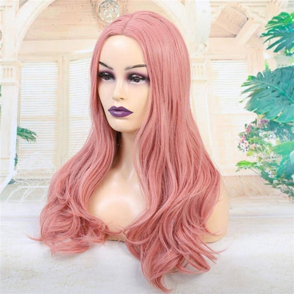 Rose Gold Pink, Graceful Natural Straight, Mermaid Replacement, 24" Soft Rose Pink Luxury Women Wig, Synthetic Heat Safe Fiber Wig for Women