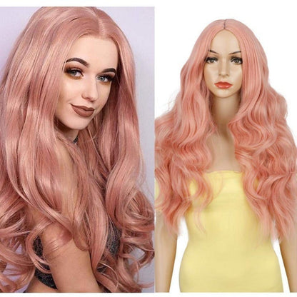 Rose Gold Pink, Graceful Natural Straight, Mermaid Replacement, 24" Soft Rose Pink Luxury Women Wig, Synthetic Heat Safe Fiber Wig for Women