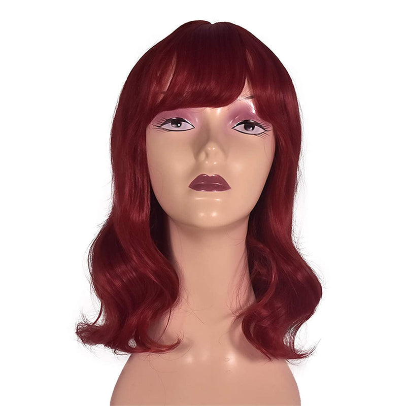 Wine Red Shoulder Length Bob Full Wig with Bangs | Synthetic Top Quality Heat Resistant Fiber | Human Hair Feel