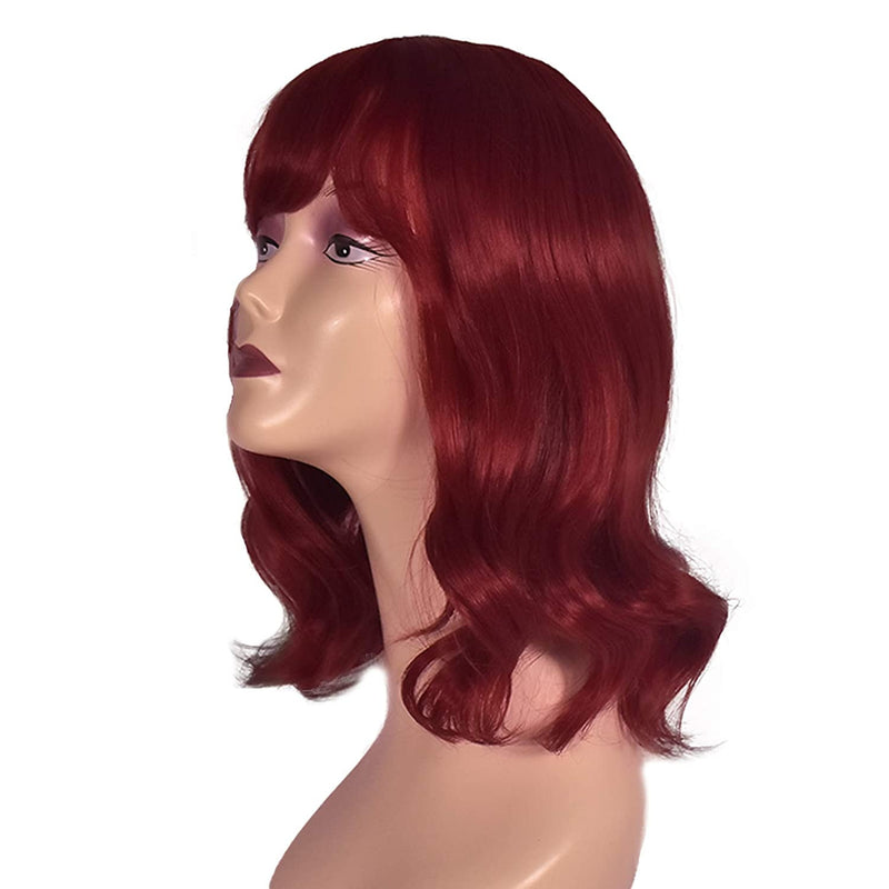 Wine Red Shoulder Length Bob Full Wig with Bangs | Synthetic Top Quality Heat Resistant Fiber | Human Hair Feel