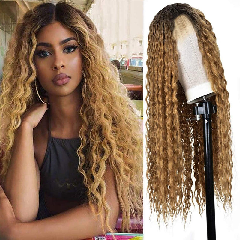 Long Brown Ombre 30"+/- | Lace Front Wig with Baby Hair | Trendy Wig | Synthetic Top Quality Heat Resistant Fiber | Human Hair Feel