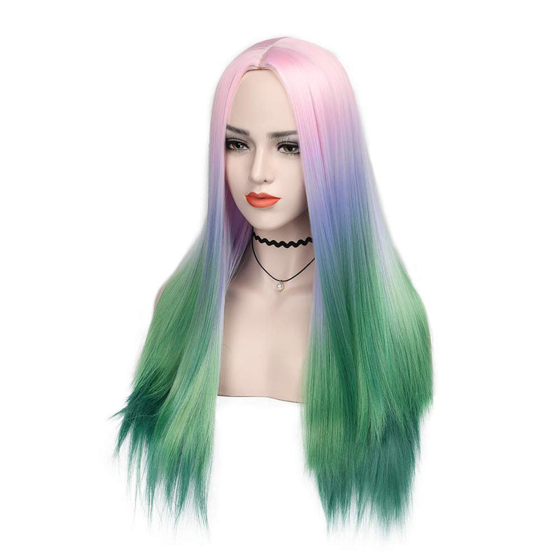 Trendy Rainbow Pastel | Unicorn Princess | Mermaid | Straight | 22" Synthetic | Human Hair Feel | Drag Queen | Custom Colored | Party Wig