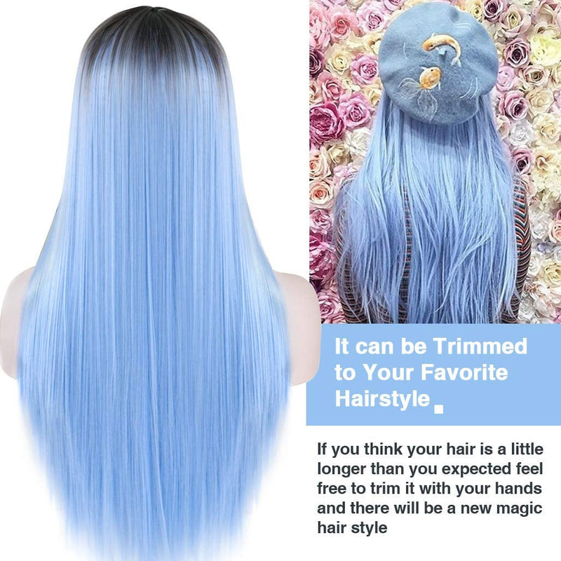 Ice Blue Queen Black Ombre | Hand Dyed | Top Quality Heat Resistant Synthetic Fiber 26"| Trendy Wig | Beautiful Daily Wear | Human Hair Feel