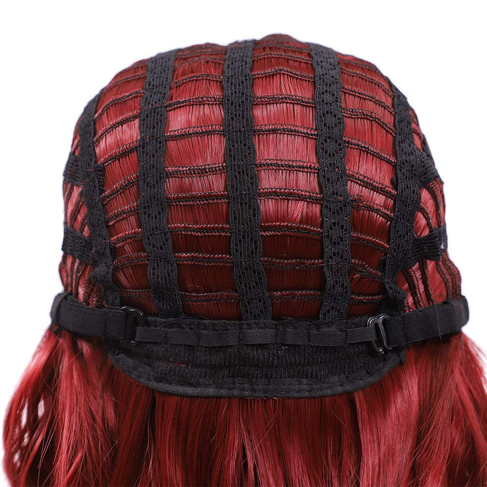 Wine Red Shoulder Length 14" Synthetic Replacement Wig with Curtain Bangs | Top Quality Heat Resistant | Natural Looking Human Hair Feel